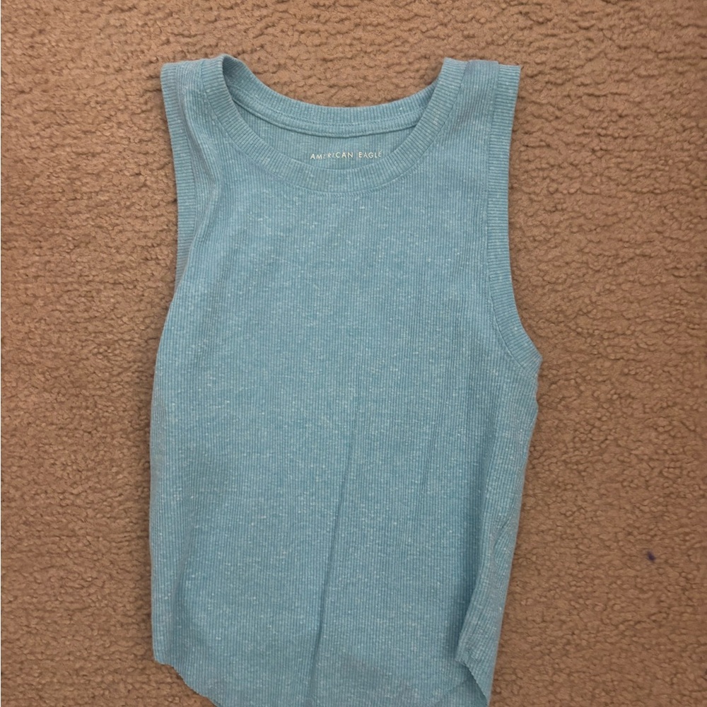 American Eagle Outfitters Girls Ribbed Aqua Cropped Tank Top